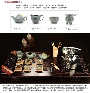 束氏 功夫茶具套装 紫砂杯汝窑陶瓷茶杯实木茶盘整套电磁炉四合一 组合10紫砂红百福002471